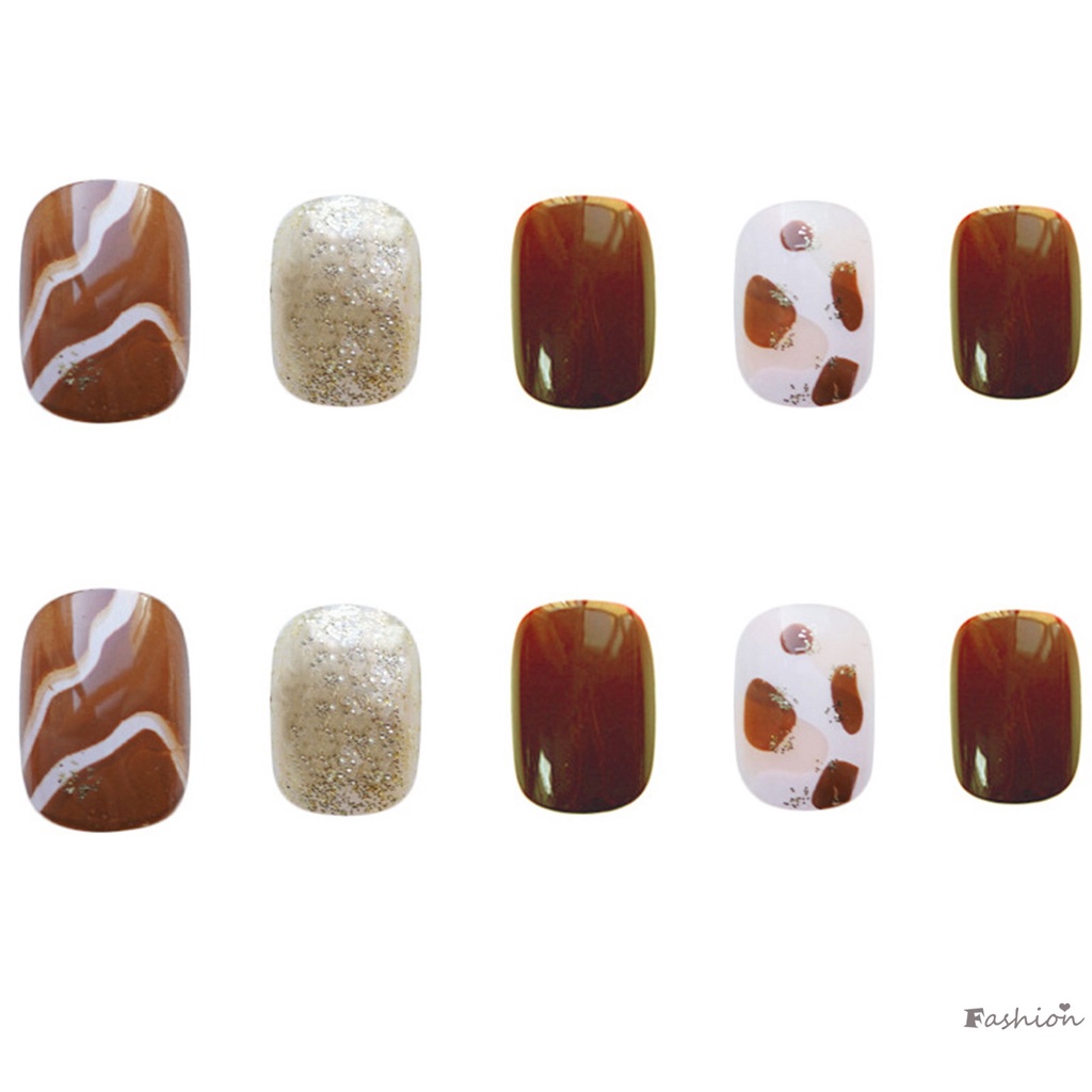 Móng Tay Giả In Hình Bò Cà Phê Dễ Sử Dụng Và Tẩy Rửa