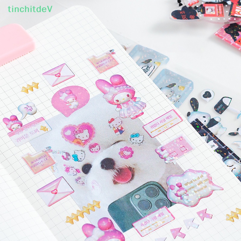 Bộ 2 Miếng Dán Bằng Pvc Trong Suốt Hình Hello Kitty Màu Đồng Trang Trí Sổ Tay DIY