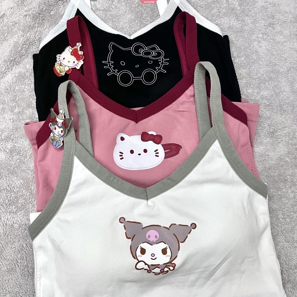 Áo Tank Top Hai Dây Giữ Ấm Họa Tiết Hello Kitty Sanrioed Kuromi Cho Nữ [Wo]