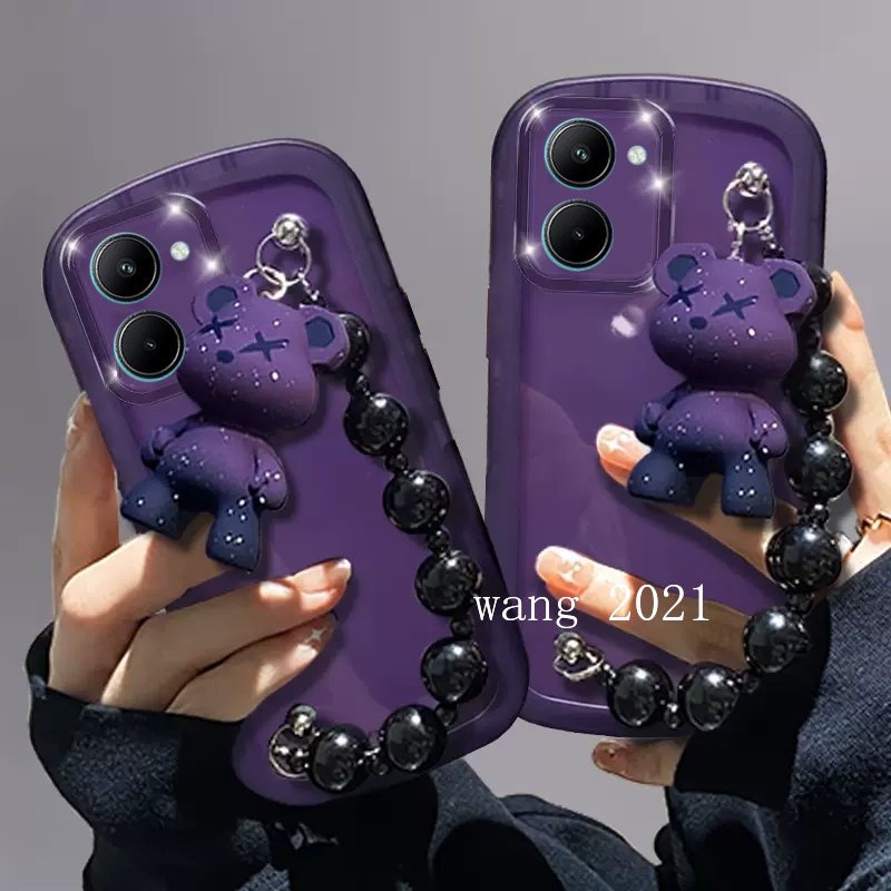 Ốp Điện Thoại Mềm Màu Trơn Có Vòng Tay In Hình Gấu Bull Cho VIVO Y36 Y02S Y22S Y35 5G 4G 2023 Y36 5G