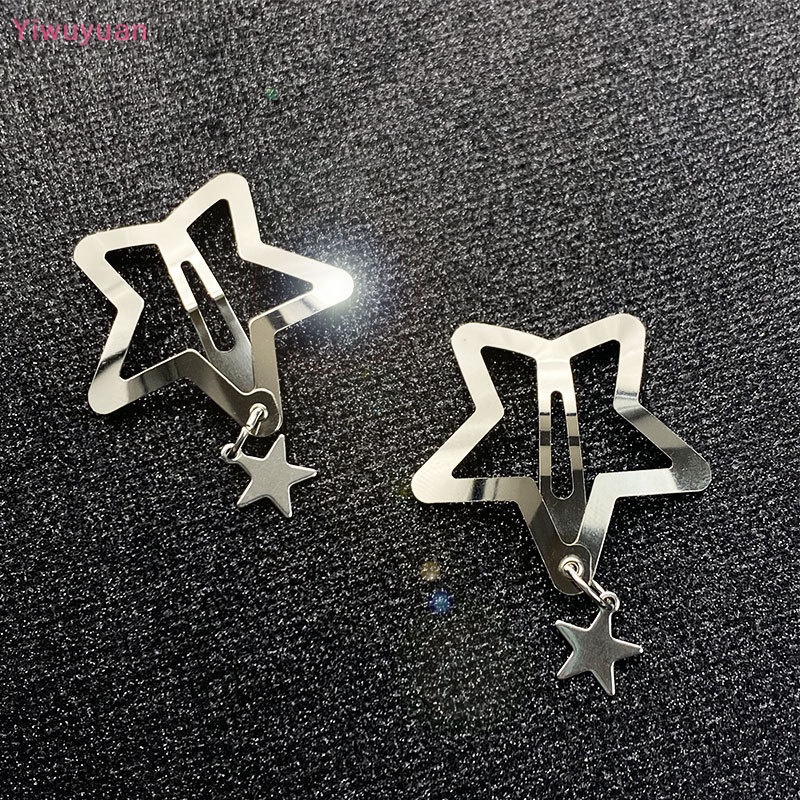 Bộ 2 Kẹp Tóc Kim Loại Hình Ngôi Sao Màu Bạc Dễ Thương Cho Nữ Y2K