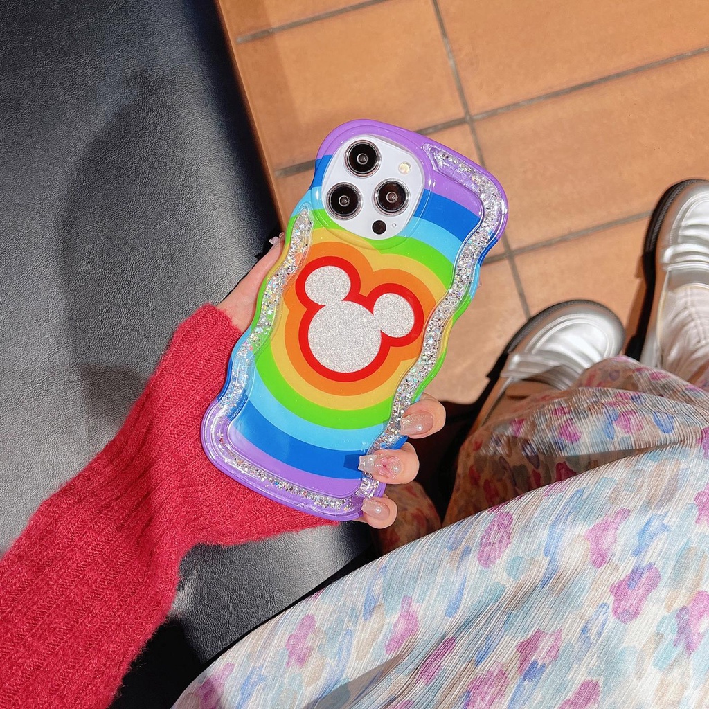 Ốp Điện Thoại TPU Dẻo Họa Tiết Hoạt Hình Mickey Kèm Nước Kim Tuyến Cho iPhone 12 13 14 Pro Max