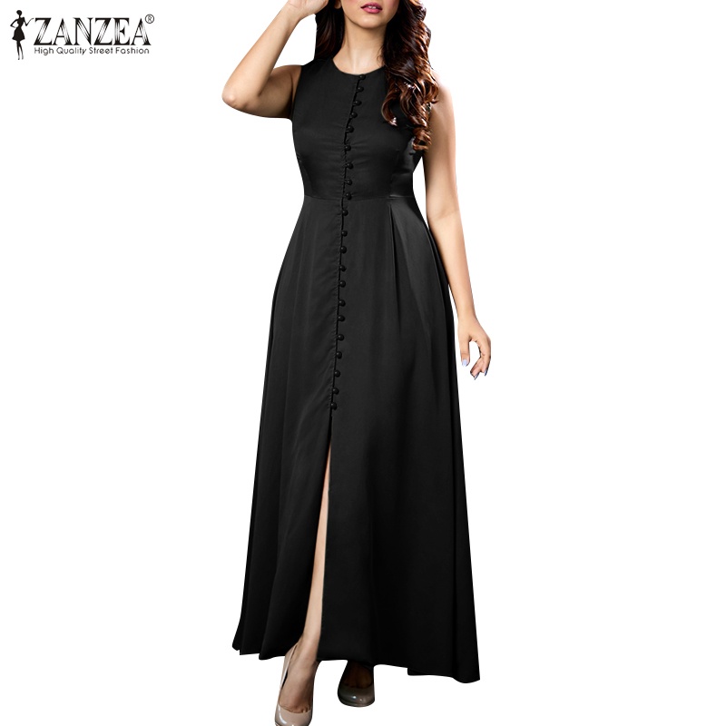 Đầm dài ZANZEA không tay cổ tròn phong cách cổ điển thời trang cho nữ