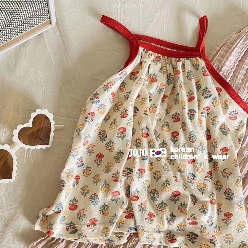 Áo Sơ Mi Không Tay In Hoa Dễ Thương Phong Cách Hàn Quốc Cho Bé Gái