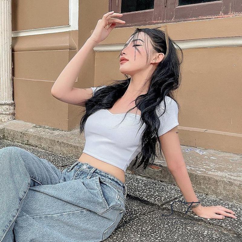 Áo Thun Crop Top Tay Ngắn Màu Sắc Ngọt Ngào Thời Trang Mùa Hè CY03