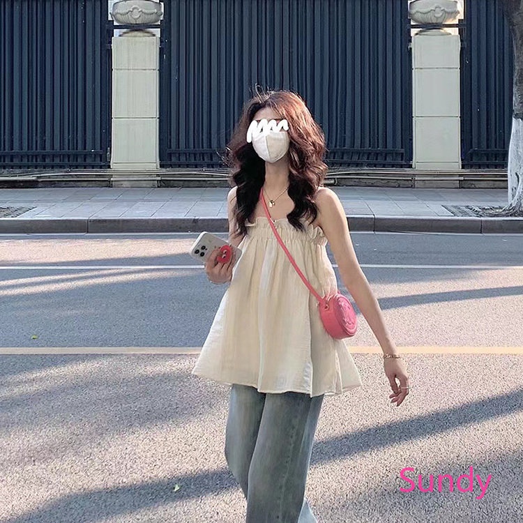 Áo Hai Dây Dáng Suông Màu Trắng Phong Cách Pháp Cổ Điển Thời Trang Mùa Hè Mới Cho Nữ