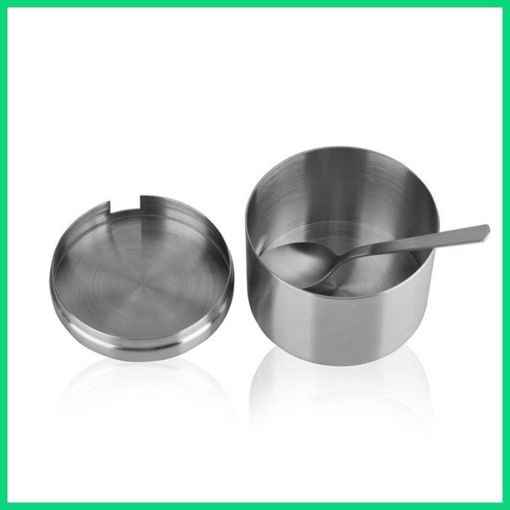 Hộp Đựng Gia Vị Bằng Thép Không Gỉ Có Nắp Và Muỗng Tiện Dụng Cho Nhà Bếp
