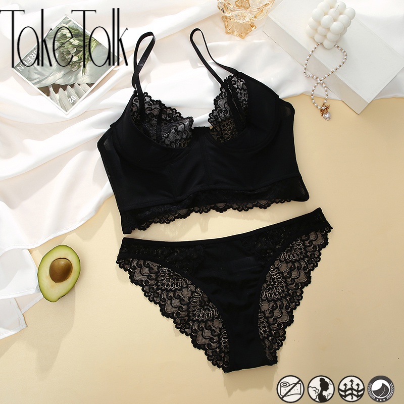 Take Talk Bộ Đồ Lót Hai Mảnh Phối Ren Rỗng Lưng Thấp Và Dây Đeo Vai Có Thể Điều Chỉnh Thoáng Khí Gợi Cảm Dành Cho Bạn Nữ