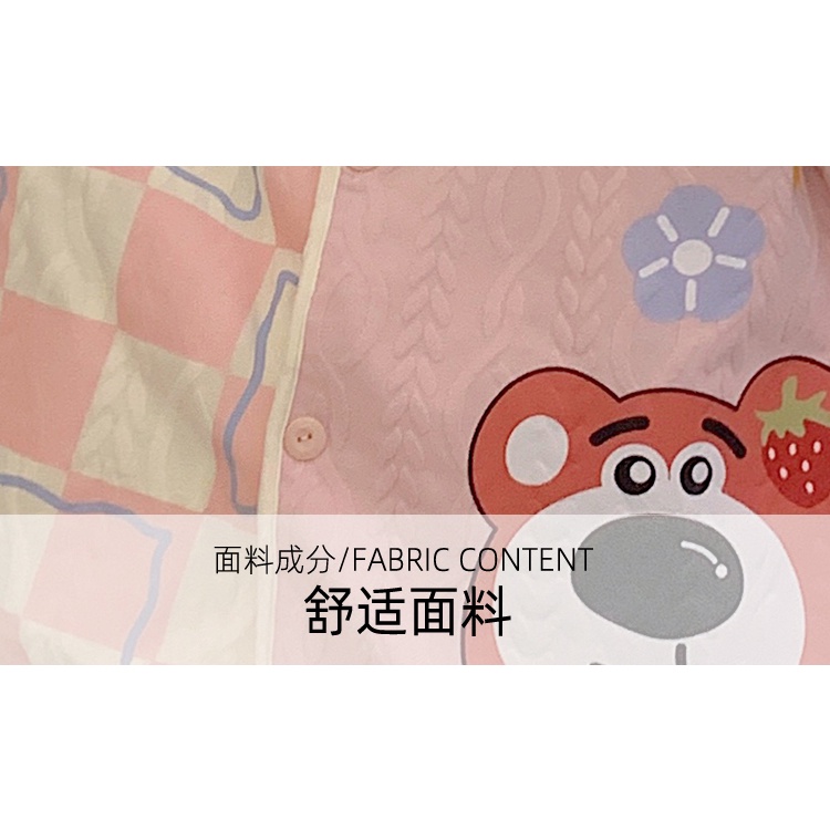 Bộ Đồ Ngủ Bằng Vải Jacquard Họa Tiết Gấu Và Dâu Tây Dễ Thương Dành Cho Nữ Có Size Lớn 100.00kg