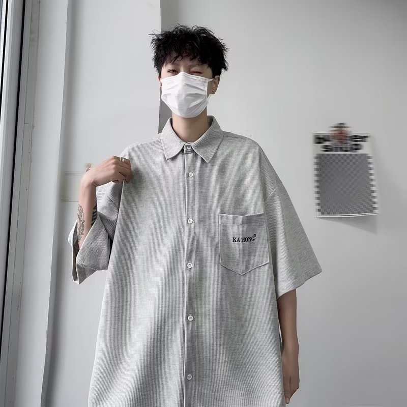 Áo Sơ Mi Tay Ngắn Dáng Rộng Phong Cách Đường Phố Nhật Bản Thời Trang Mùa Hè Cho Nam