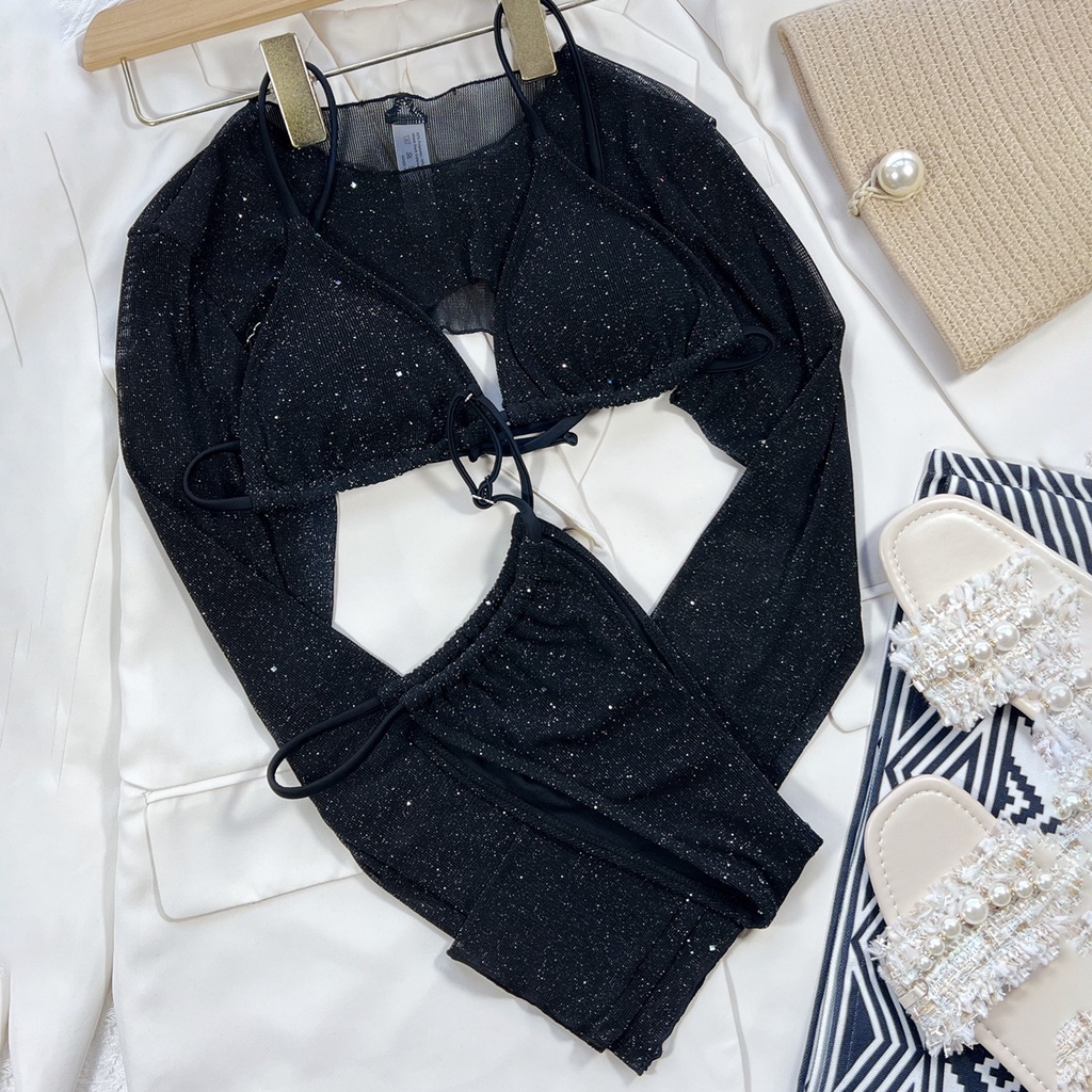 Goodlaminyz Bộ Đồ Bơi 3 Mảnh Dây Rút Hở Lưng Đàn Hồi Có Đệm Mút