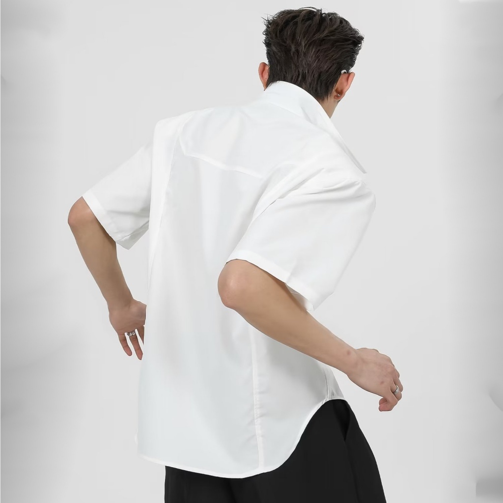 Áo Sơ Mi Tay Ngắn Dáng Rộng Phong Cách Hip Hop Cá Tính Cho Nam