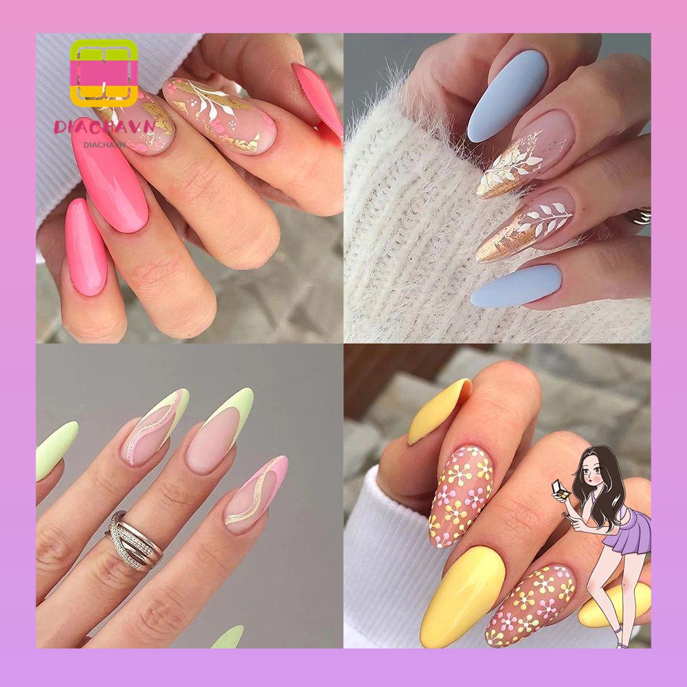 Hộp 24 Móng Tay Giả Che Phủ Toàn Diện Họa Tiết Hoa Xinh Xắn