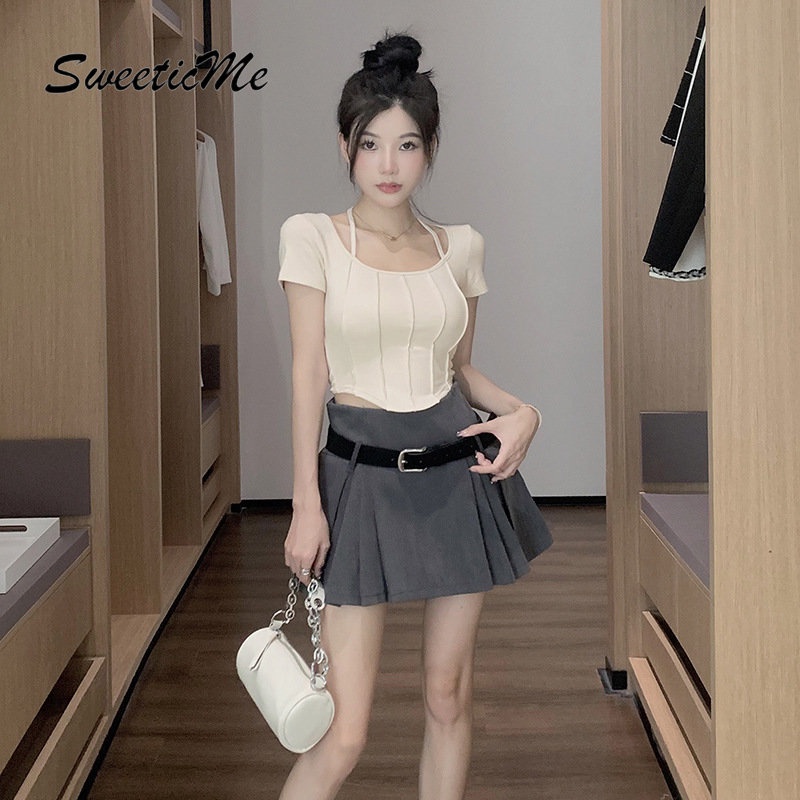 Áo Thun Tay Ngắn Màu Trơn Dáng Ôm Thời Trang Mới 2023 Dành Cho Bạn Nữ