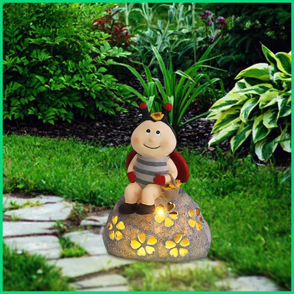 Mô Hình Bọ Cánh Cứng Bằng Nhựa Resin Chống Nước 8.9in Có Đèn LED Năng Lượng Mặt Trời Dễ Thương Cho Sân Vườn