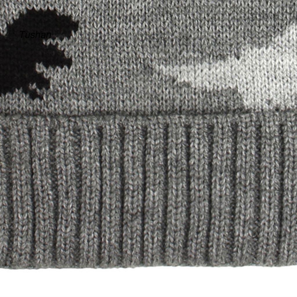 Mũ Beanie Dệt Kim Viền Xoăn Đính Bóng Lông Họa Tiết Khủng Long Hoạt Hình Thời Trang Thu Đông Cho Bé