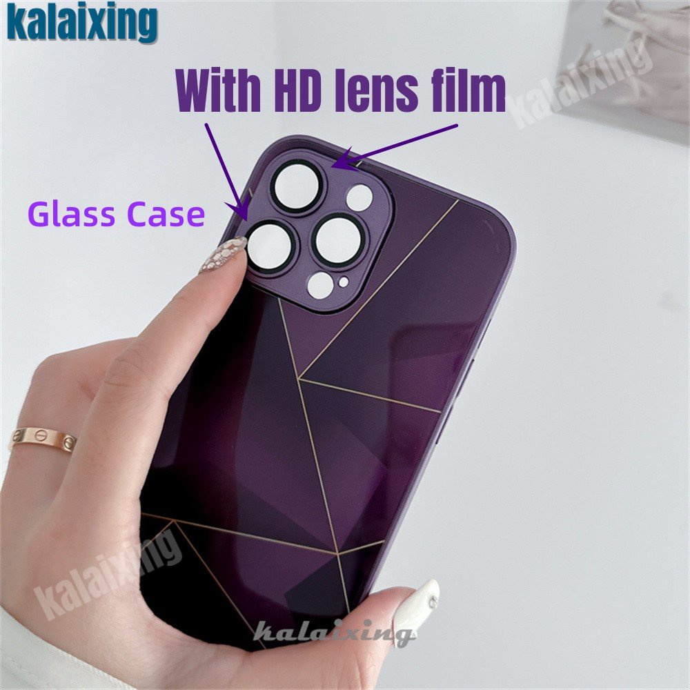 Ốp Điện Thoại Mặt Kính Viền Dẻo Họa Tiết Hình Học Độc Đáo Thời Trang Cho iPhone 12 Pro Max 11Pro 11 Pro Max