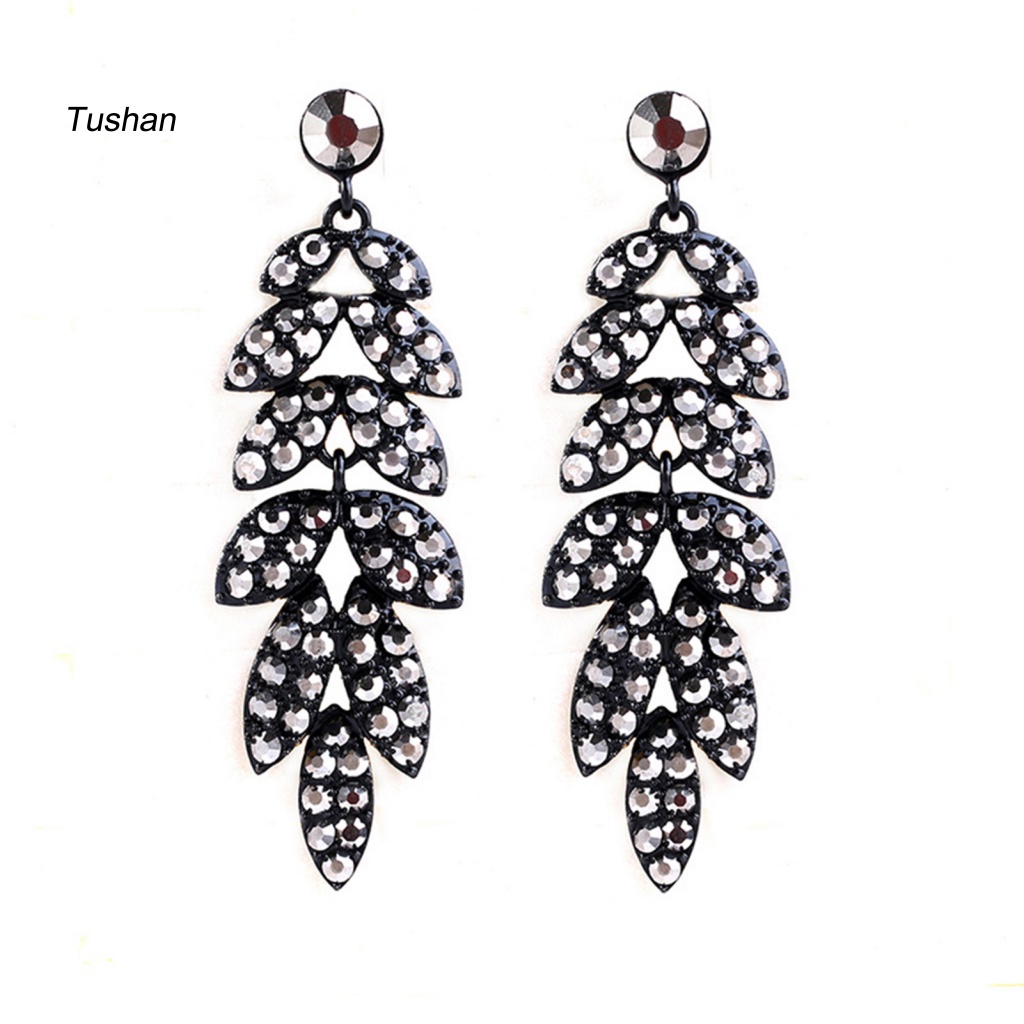 1 Đôi Bông Tai Hình Chiếc Lá Đính Đá Phong Cách Vintage Dành Cho Nữ