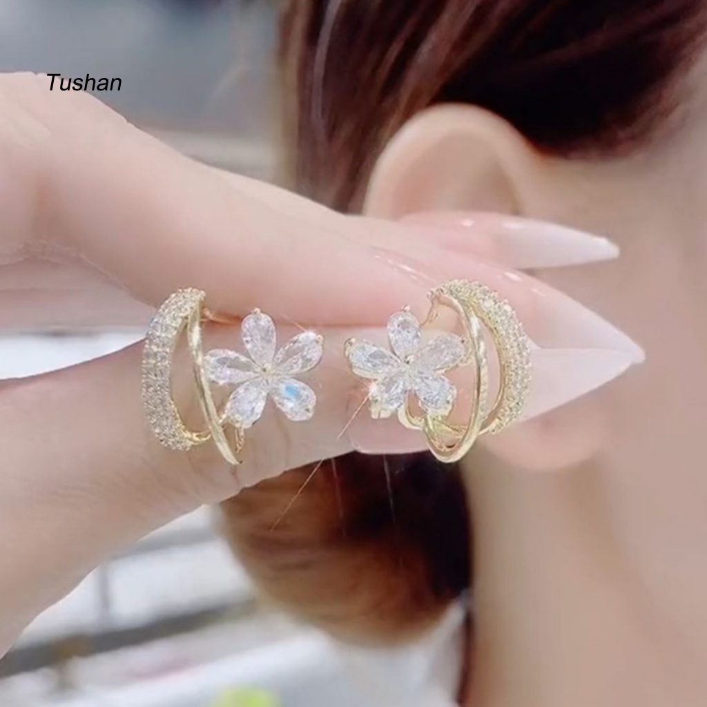 1 Đôi Bông Tai Vòng Hoa Đính Đá Lấp Lánh Thời Trang Cao Cấp Dành Cho Nữ