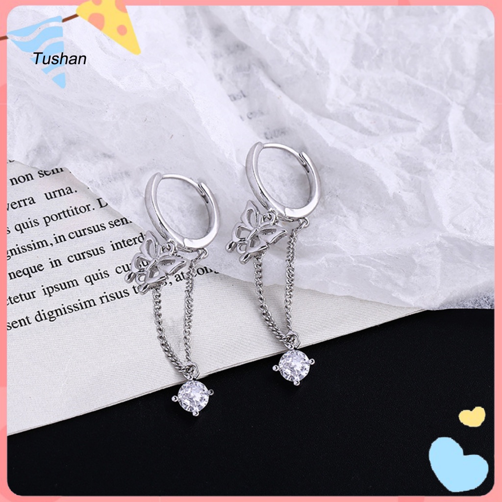 1 Bông Tai Tua Rua Hình Bướm Đính Đá Zircon Phong Cách Hàn Quốc