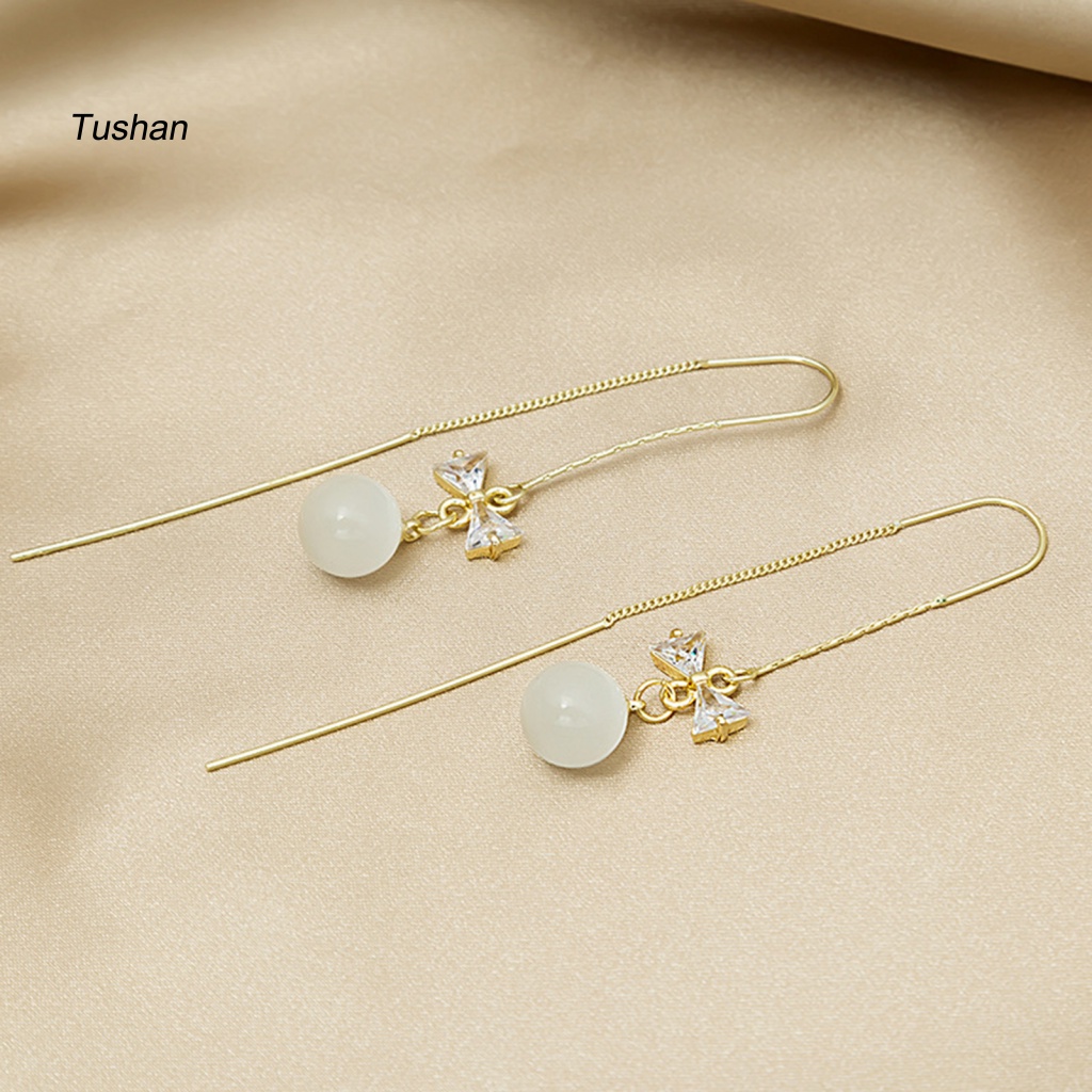 1 Cặp Bông Tai Hình Nơ Đính Đá Zircon Giả Kiểu Hàn Quốc Cho Đám Cưới [Ts] [Ts] 1 Cặp