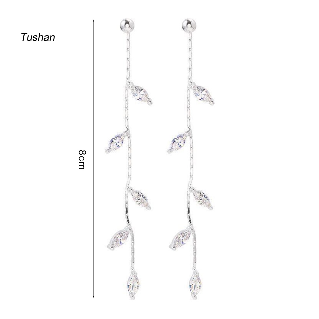 1 Đôi Bông Tai Hình Chiếc Lá Đính Đá Phối Tua Rua Phong Cách Hàn Quốc