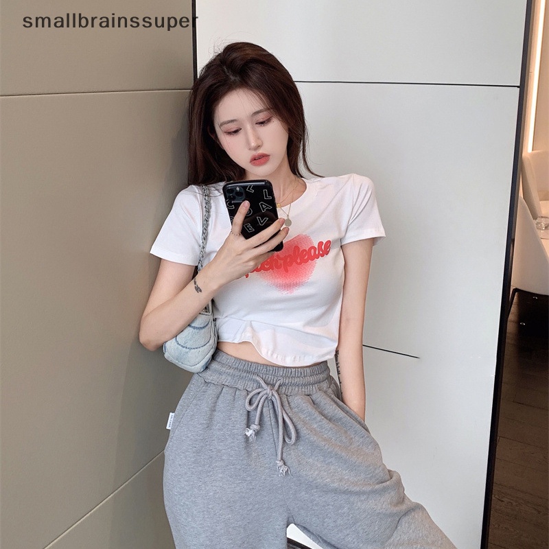 Áo Thun Crop Top Tay Ngắn Cổ Tròn In Chữ Thời Trang Mùa Hè Dành Cho Nữ