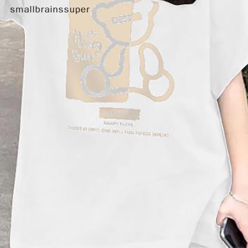 Áo Thun Ngắn Tay Cổ Tròn Dáng Rộng In Hình Gấu Hoạt Hình Thời Trang Mùa Hè Giản Dị Dành Cho Nữ SBS