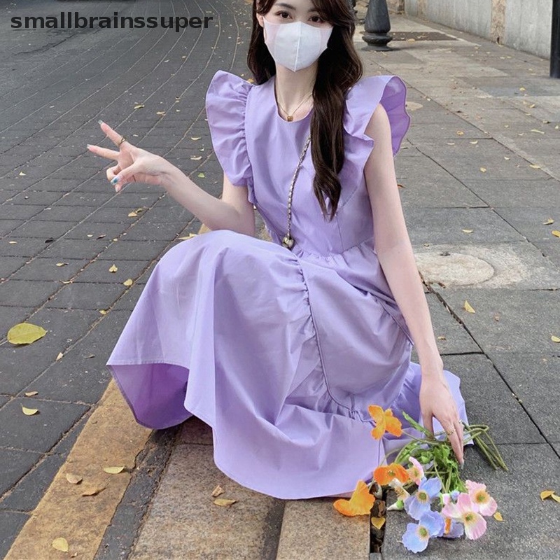 Đầm Công Chúa Dáng Chữ A Tay Bay Màu Trơn Ngọt Ngào Thời Trang Mùa Hè Cho Bạn Gái SBS