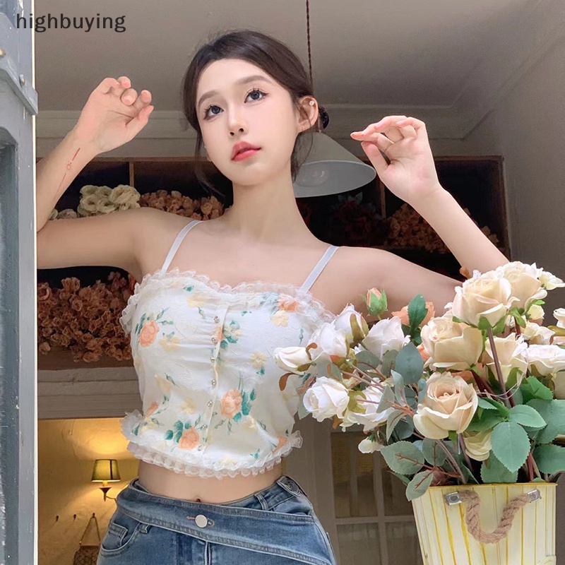 Áo Lửng Hai Dây Phối Ren Có Mút Đệm Quyến Rũ Dành Cho Nữ