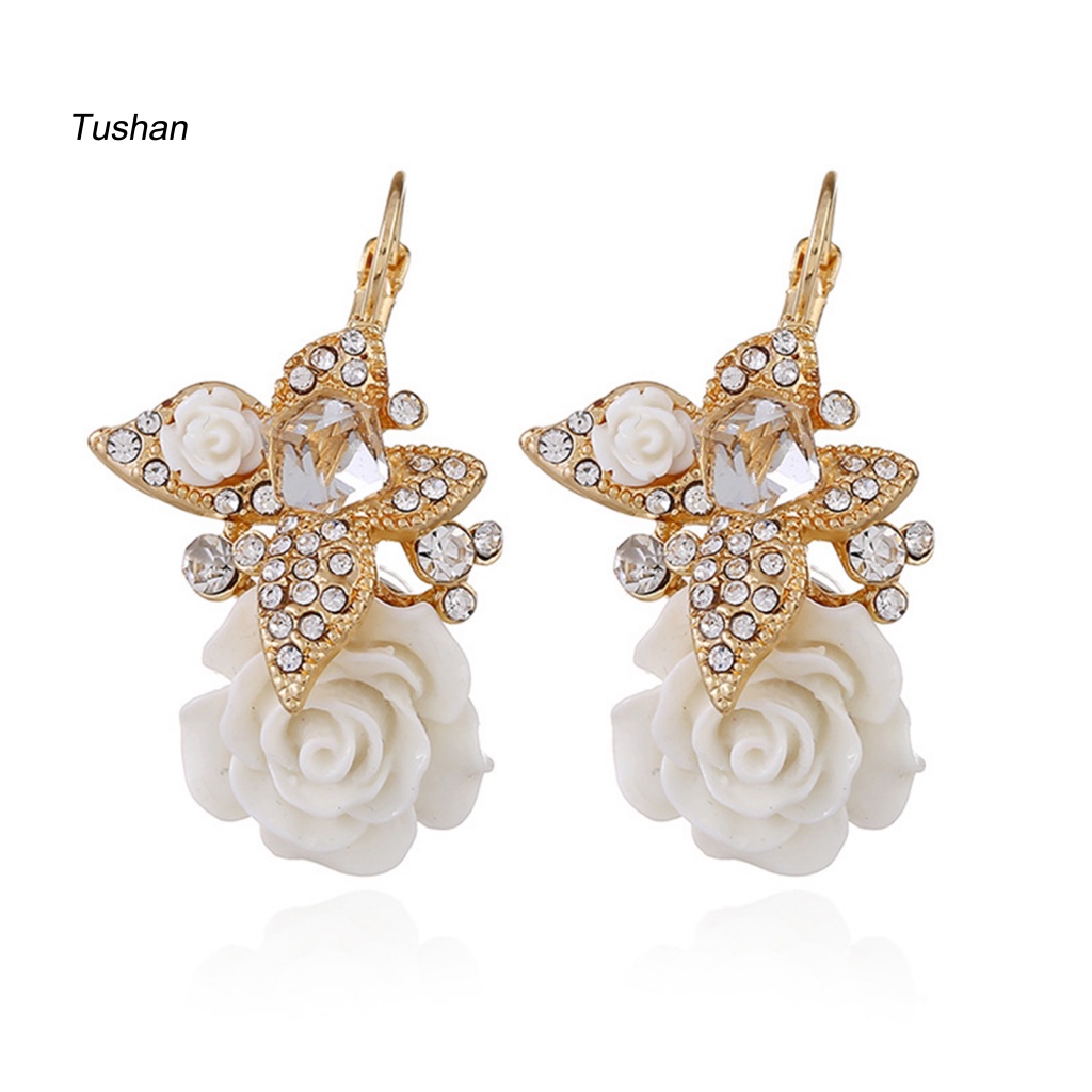 1 Đôi Bông Tai Hình Hoa Đính Đá Phong Cách Vintage Dành Cho Nữ