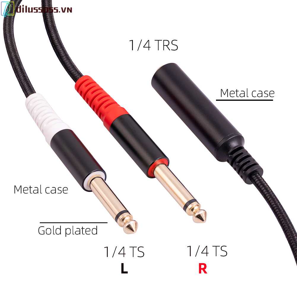 Dây Cáp Âm Thanh Nổi Một Bên 1 / 4 TRS Sang 1 / 4 TS Cho Tai Nghe Trộn