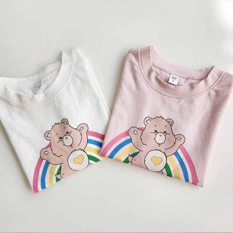 Áo Thun Tay Ngắn In Hình Gấu Hoạt Hình Phong Cách Hàn Quốc Thời Trang Hè 2023 Cho Bé Gái 2-9 Tuổi