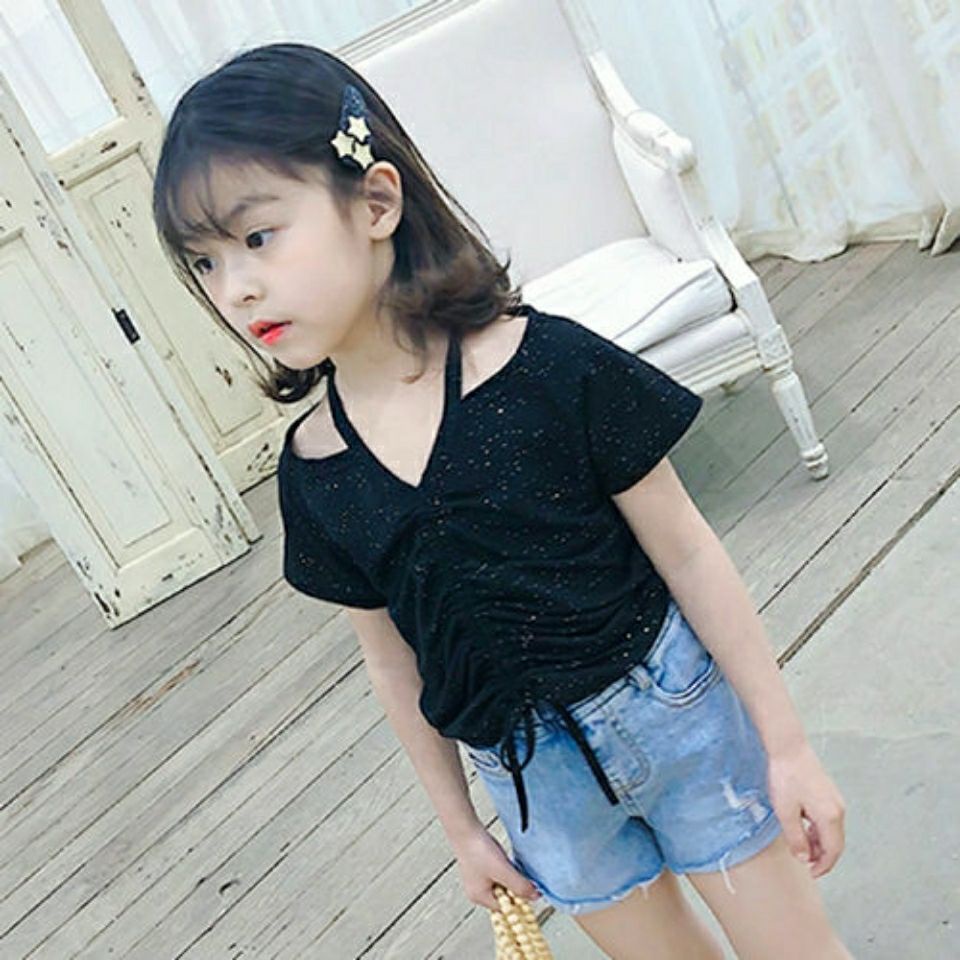 Áo Thun Cotton Nguyên Chất Tay Ngắn Cổ Chữ V Phối Dây Rút Thời Trang Mùa Hè Mới 2021 ZF1M