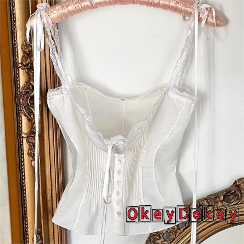 Áo Crop Top Y2k Cổ Vuông Màu Trắng Phong Cách Retro Thời Trang Mùa Hè Cho Nữ