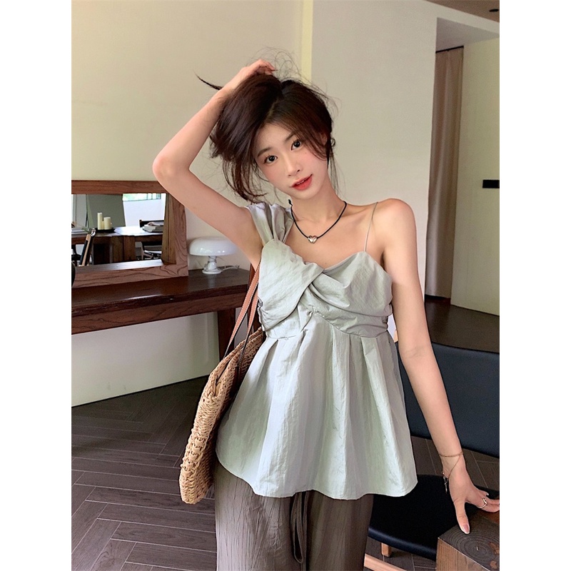 SUXI Áo Kiểu Hai Dây Hở Vai Màu Sắc Ngọt Ngào Thời Trang Mùa Hè Cho Nữ