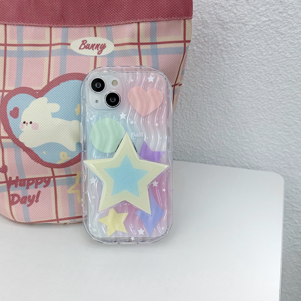 Ốp Điện Thoại TPU Silicon Mềm Trong Suốt Chống Sốc Phối Ngôi Sao Lấp Lánh Có Giá Đỡ Cho iPhone 13 12 11 Pro Max 14 Plus