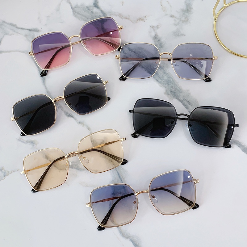 Kính Mát Chống Tia Cực Tím Gọng Kim Loại Lớn Phong Cách Mới Cho Nữ
