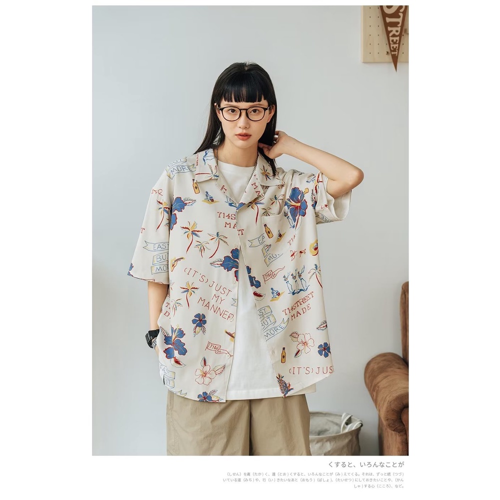 Áo Sơ Mi Tay Ngắn Dáng Rộng In Họa Tiết Hoa Phong Cách Hawaii Thời Trang Mùa Hè Cho Nam