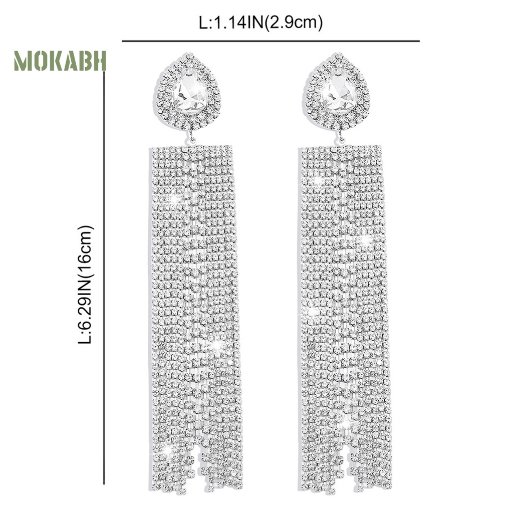 1 Đôi Bông Tai Dáng Dài Hình Giọt Nước Đính Pha Lê Thời Trang