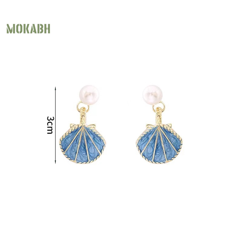 1 Đôi Bông Tai Hình Vỏ Sò Bằng Hợp Kim Đính Ngọc Trai Nhân Tạo Sang Trọng