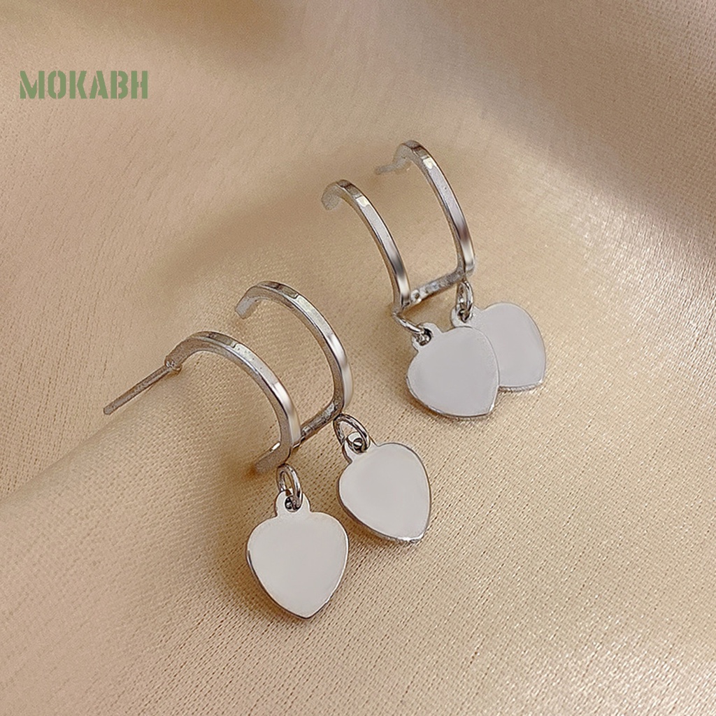 1 Đôi Bông Tai Hình Trái Tim Màu Bạc Bóng Sang Trọng Thời Trang Dành Cho Nữ