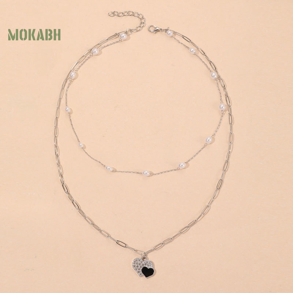 Vòng cổ Hai Lớp Hình Trái Tim Đính Đá Có Thể Điều Chỉnh Độ Dài Nhẹ Nhàng