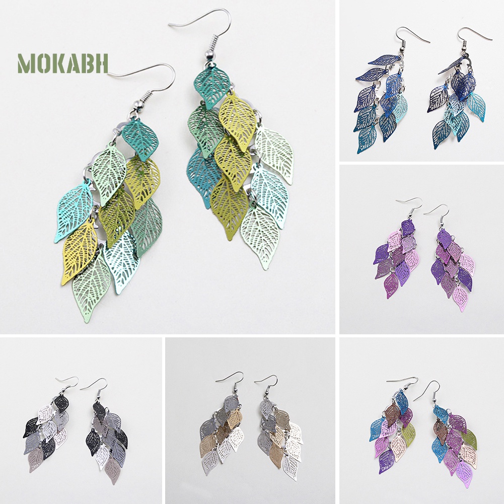 Bông Tai Nhiều Lớp Hình Chiếc Lá Nhiều Màu Sắc Thanh Lịch Dành Cho Nữ