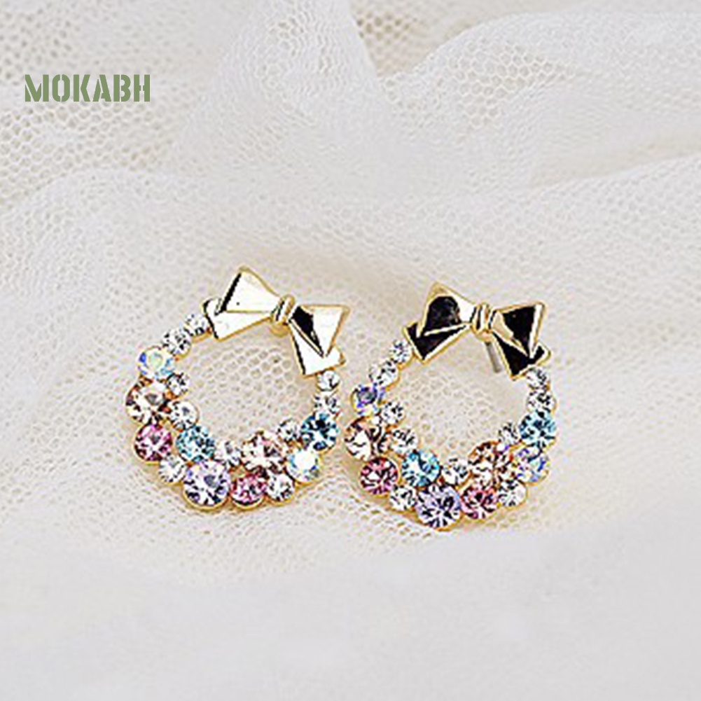 Bông Tai Hình Nơ Đính Đá Nhiều Màu Thời Trang Xinh Xắn Cho Nữ