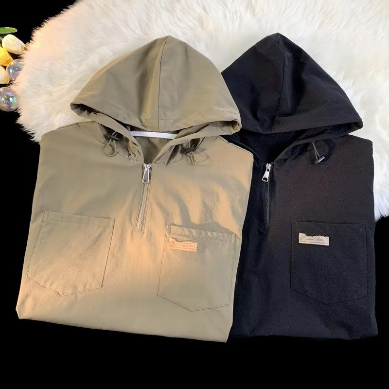 Áo Thun Tay Ngắn Có Mũ Trùm Đầu Và Khóa Kéo Phong Cách Thời Trang Nhật Bản Cho Nam Giới