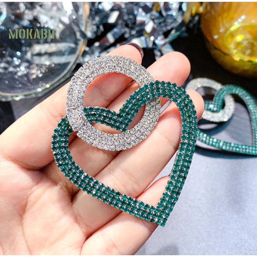 Bông Tai Hình Tròn Đính Đá Hình Trái Tim Thời Trang Dự Tiệc Cho Nữ