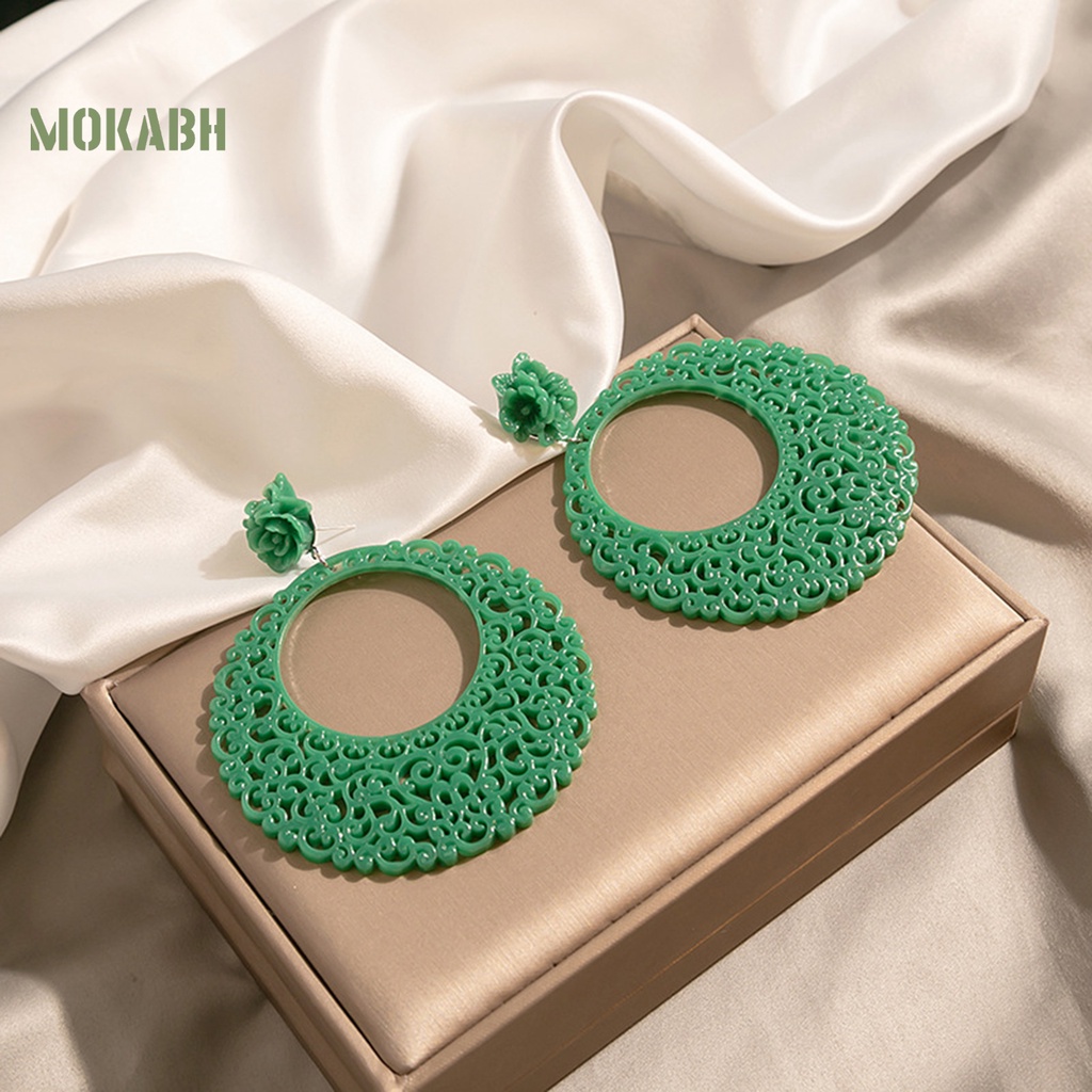 1 Đôi Bông Tai Hình Tròn Họa Tiết Hoa Phong Cách Trung Quốc Cổ Điển Thời Trang Cho Nữ