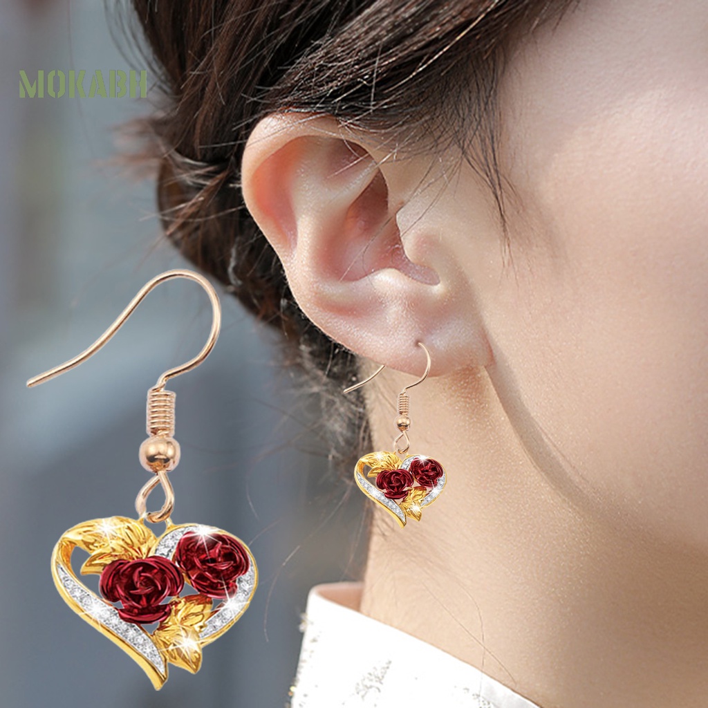 1 Bộ Vòng cổ + Bông Tai Mạ Điện Hình Trái Tim Đính Đá Sang Trọng Cho Nữ