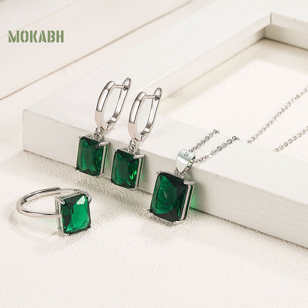 Set 4 Chiếc Nhẫn / Vòng Cổ / Bông Tai Hình Chữ Nhật Đính Đá Sang Trọng Cho Nữ